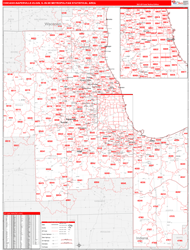Chicago-Naperville-Elgin Metro Area Wall Map Red Line Style 2024